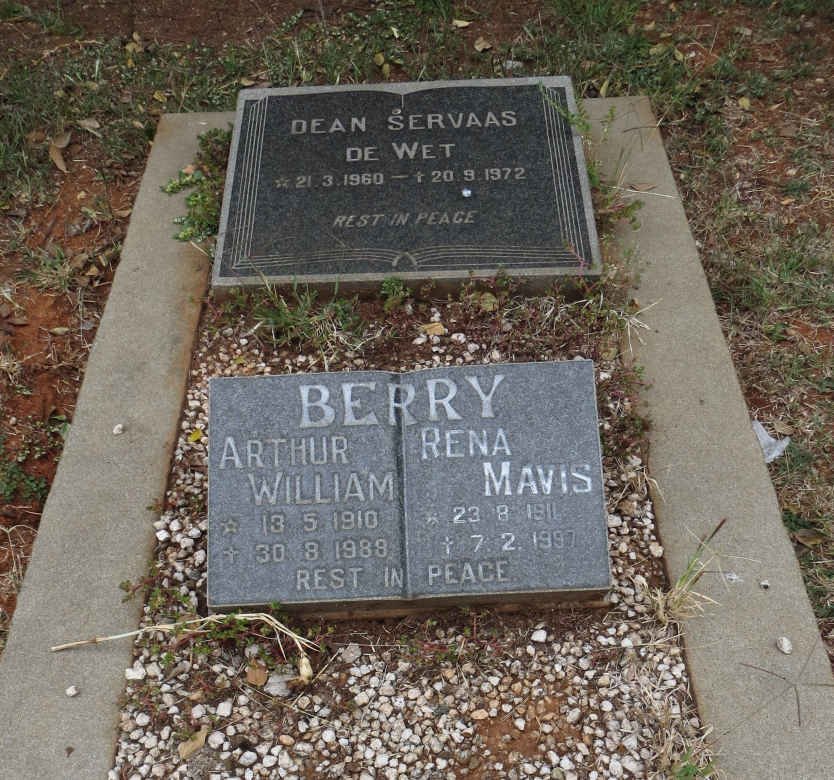 BERRY Arthur William 1910-198? &amp; Rena Mavis 1911-1997 :: DE WET Dean Servaas 1960-1972