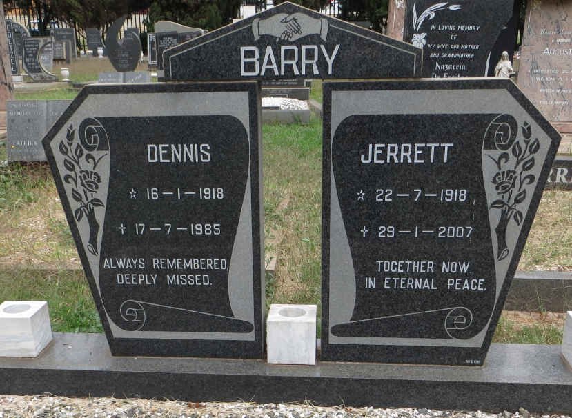 BARRY Dennis 1918-1985 &amp; Jerrett 1918-2007