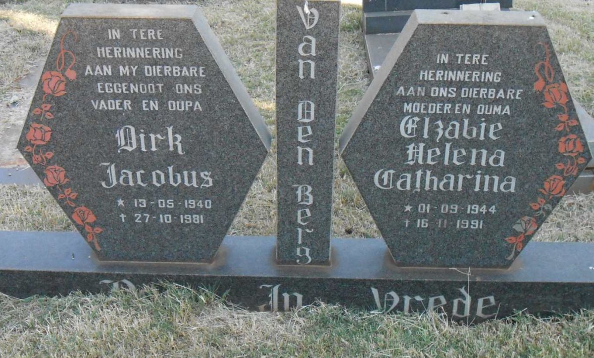 BERG Dirk Jacobus, van den 1940-1981 &amp; Elzabie Helena Catharina 1944-1991