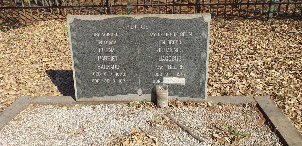 BARNARD Elena Harriet 1879-1971 :: VAN BLERK Johannes Jacobus 1945-2014
