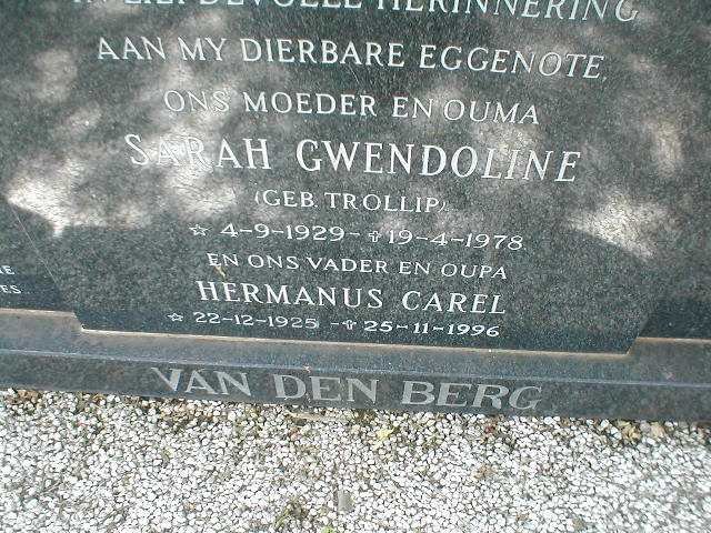 BERG Hermanus Carel, van den 1925-1996 &amp; Sarah Gwendoline TROLLIP 1929-1978