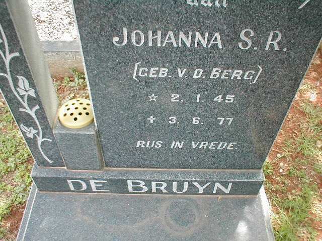 BRUYN Johanna S.R., de nee V.D. BERG 1945-1977