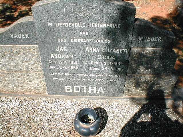 BOTHA Jan Andries 1891-1959 &amp; Anna Elizabeth Cicilia 1891-1963