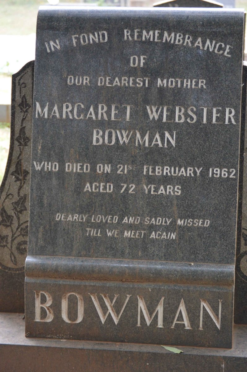 BOWMAN Margaret Webster -1962
