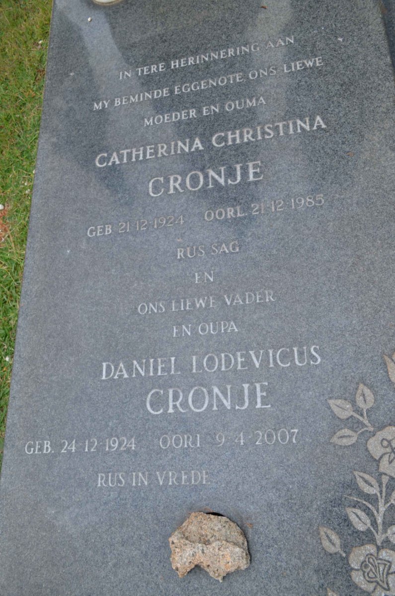 CRONJE Daniel Lodevicus 1924-2007 &amp; Catherina Christina 1924-1985