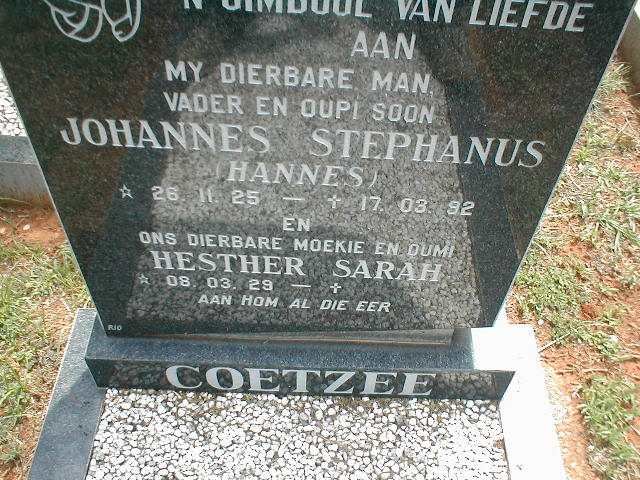 COETZEE Johannes Stephanus 1925-1992 &amp; Hester Sarah 1929-