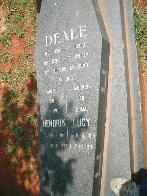 DEALE Hendrik 1911-1977 &amp; Lucy 1913-1981