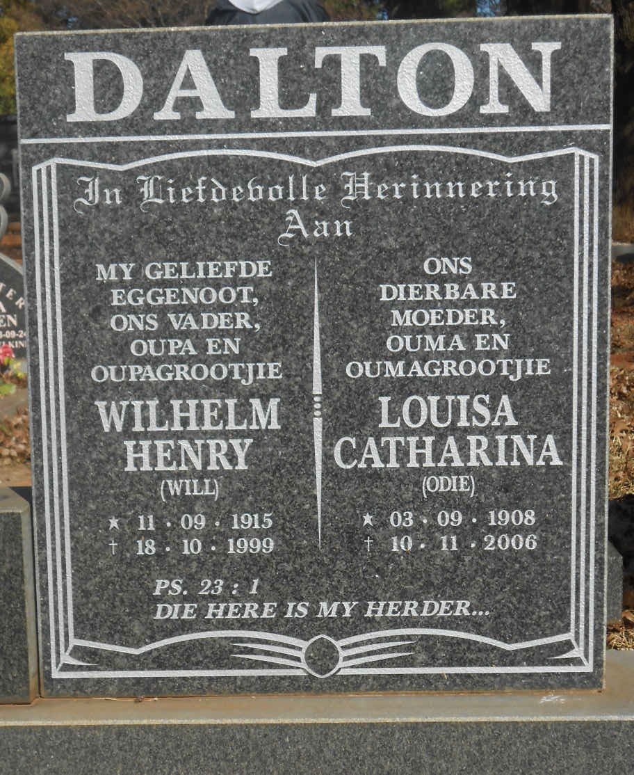 DALTON Wilhelm Henry 1915-1999 &amp; Louisa Catharina 1908-2006