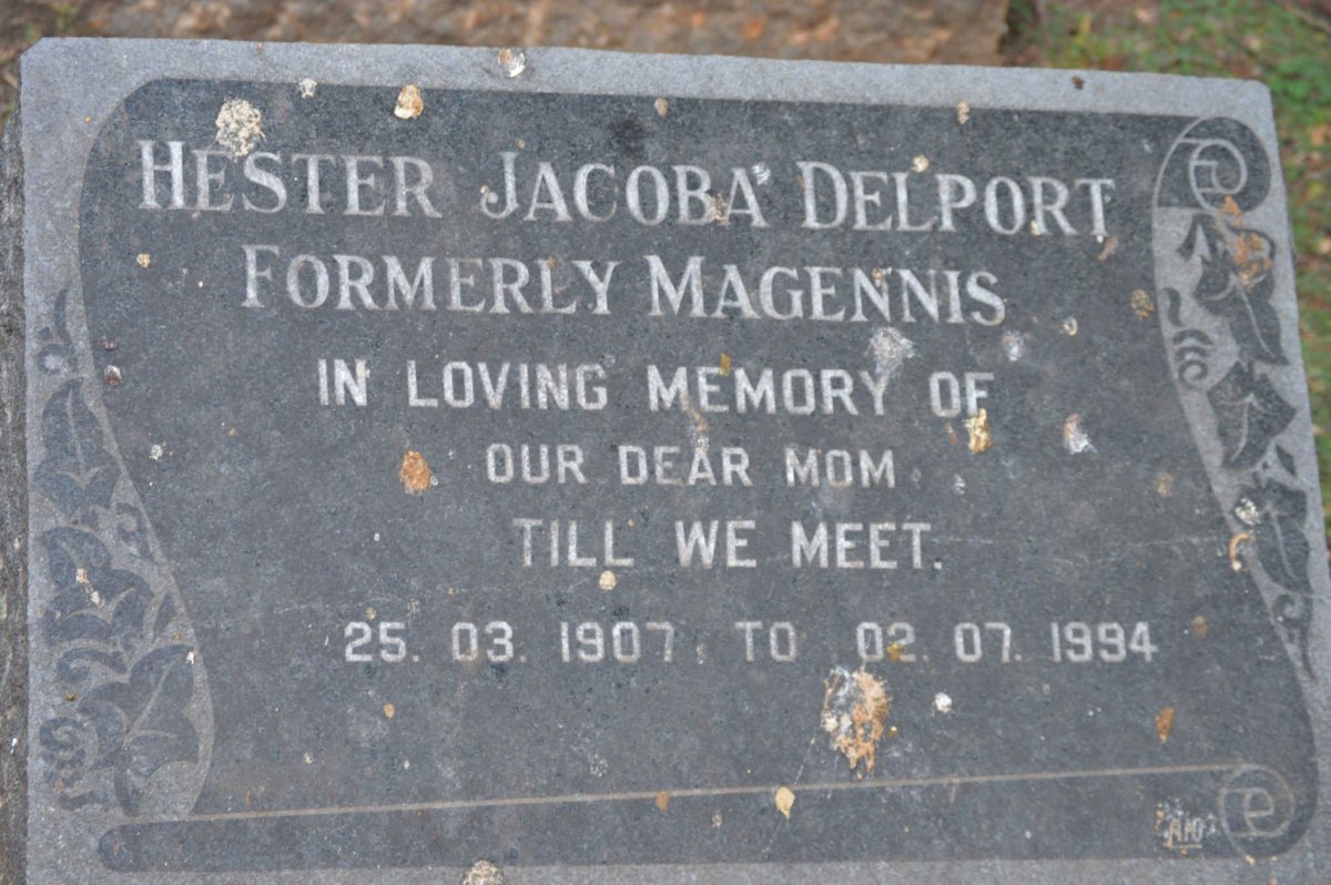 DELPORT Hester Jacoba formerly MAGENNIS 1907-1994