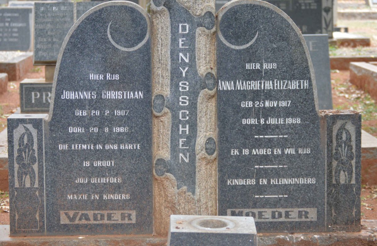DENYSSCHEN Johannes Christiaan 1907-1966 &amp; Anna Magrietha Elizabeth 1917-1968