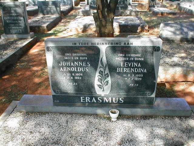 ERASMUS Johannes Arnoldus 1906-1962 &amp; Levina Berendina 1909-1979