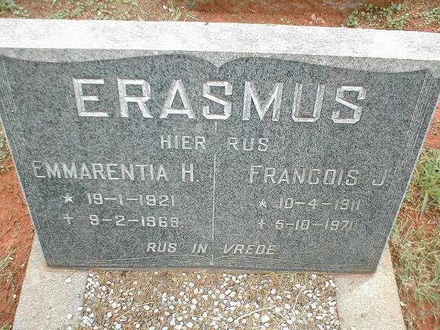 ERASMUS Francois J. 1911-1971 &amp; Emmarentia H. 1921-1969