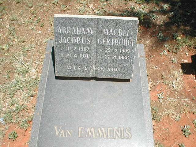 EMMENIS Abraham Jacobus, van 1907-1971 &amp; Magdel Gertruida 1909-1966