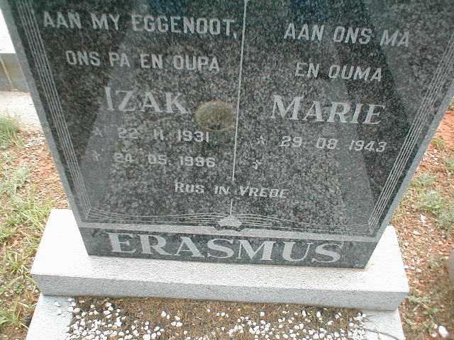 ERASMUS Izak 1931 -1996 &amp; Marie 1948 -
