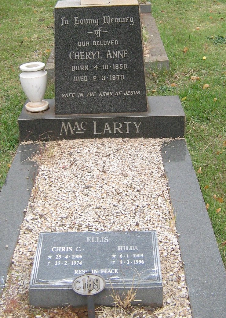 ELLIS Chris C. 1906-1974 &amp; Hilda 1909-1996 :: MACLARTY Cheryl Anne 1958-1970