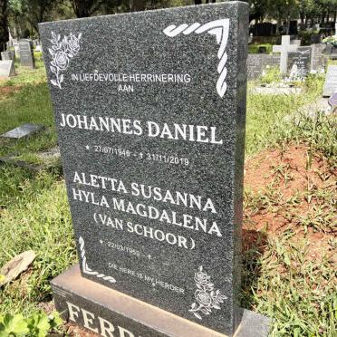 FERREIRA Johannes Daniel 1946-2019 & Aletta Susanna Hyla Magdalena VAN SCHOOR 1950-