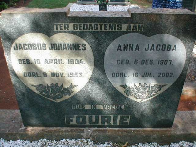 FOURIE Jacobus Johannes 1904-1953 &amp; Anna Jacoba 1907-2002