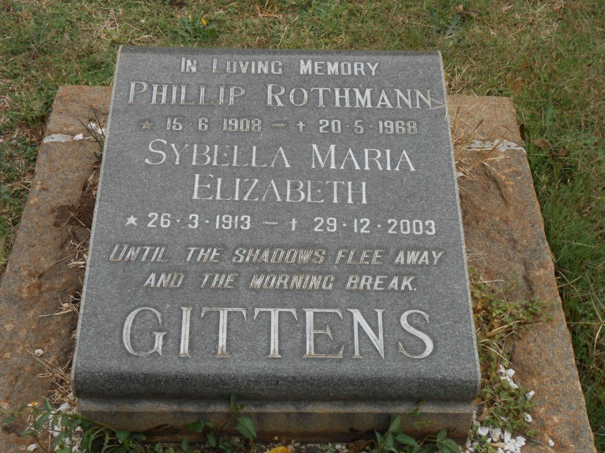GITTENS Phillip Rothmann 1908-1968 &amp; Sybella Maria Elizabeth 1913-2003
