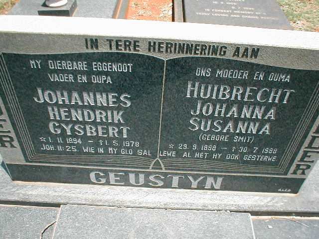 GEUSTYN Johannes Hendrik Gysbert 1894-1978 &amp; Huibrecht Johanna Susanna geb. SMIT 1898-1988