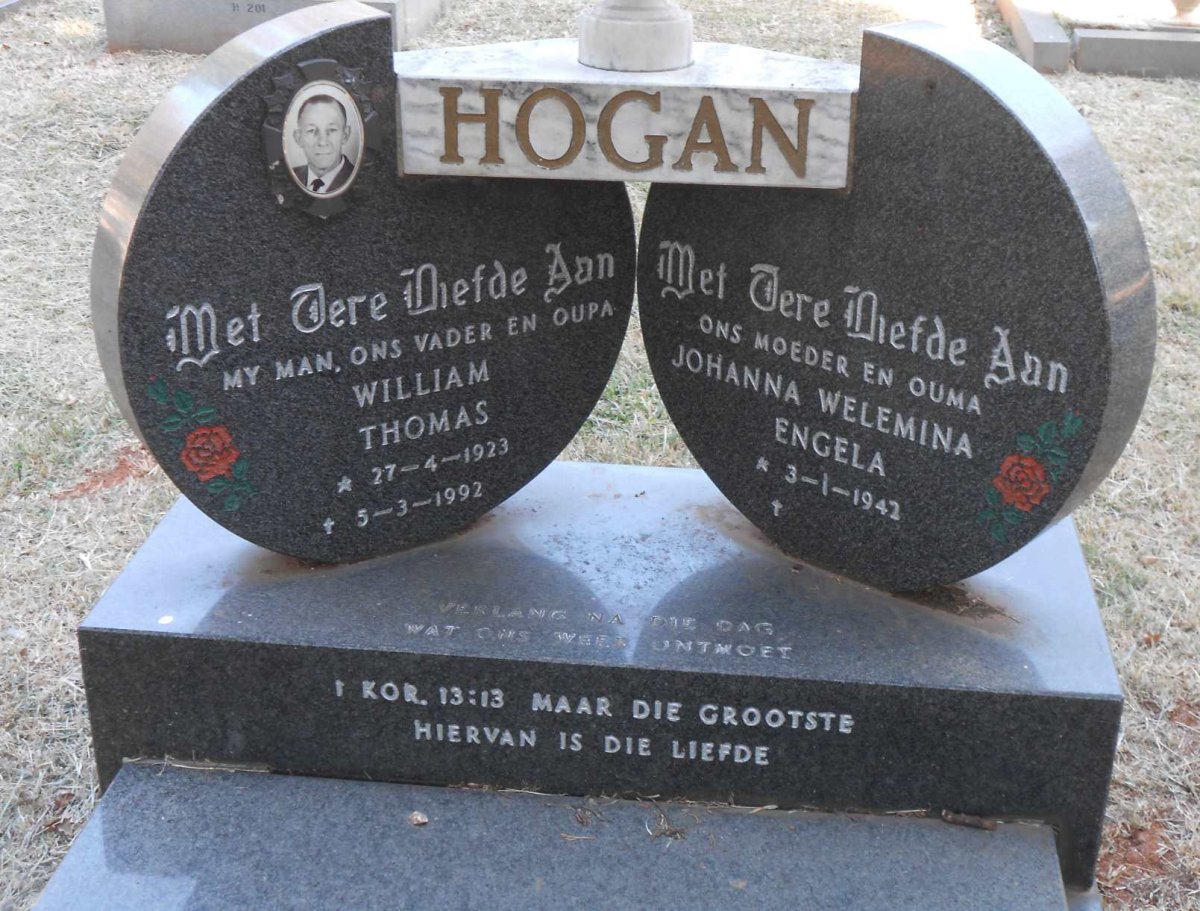 HOGAN William Thomas 1923-1992 &amp; Johanna Welemina Engela 1942-