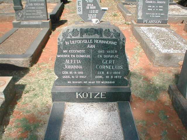 KOTZE Gert Cornelius 1908-1972 &amp; Aletta Johanna 1911-1967