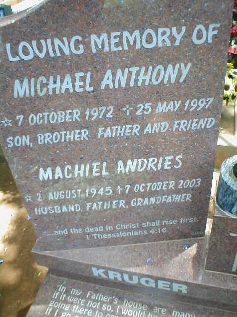 KRUGER Michael Anthony 1972-1997 :: KRUGER Machiel Andries 1945-2003