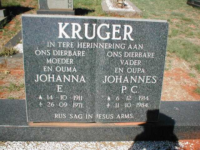 KRUGER Johannes P.C. 1914-1984 &amp; Johanna E. 1911-1971