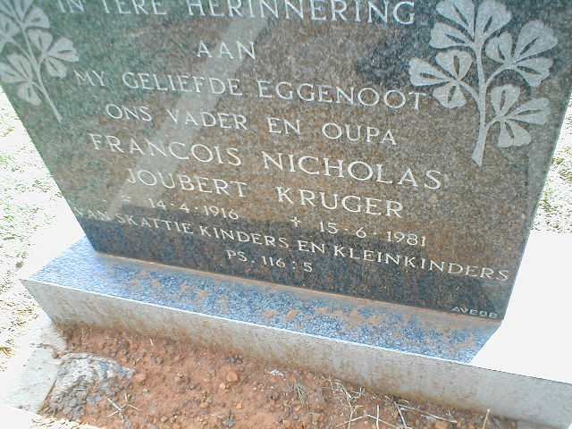 KRUGER Francois Nicholas Joubert 1916-1981