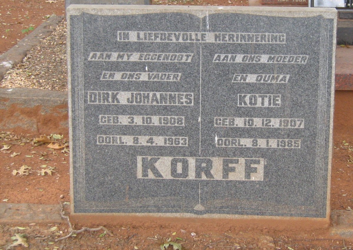 KORFF Dirk Johannes 1908-1963 &amp; Kotie 1907-1985