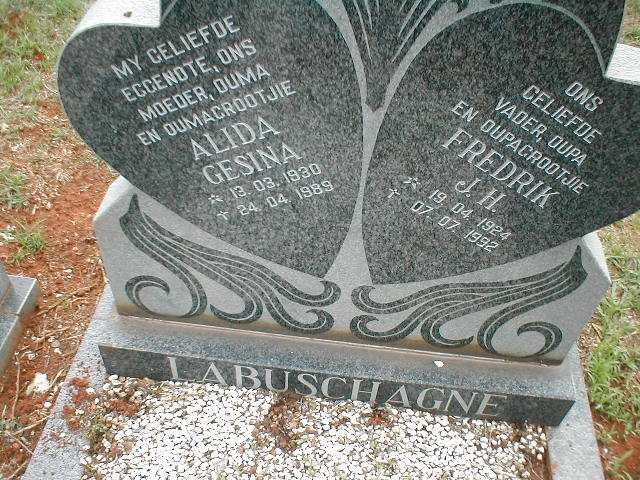 LABUSCHAGNE Fredrik J. H. 1924-1992 &amp; Alida Gesina 1930-1989