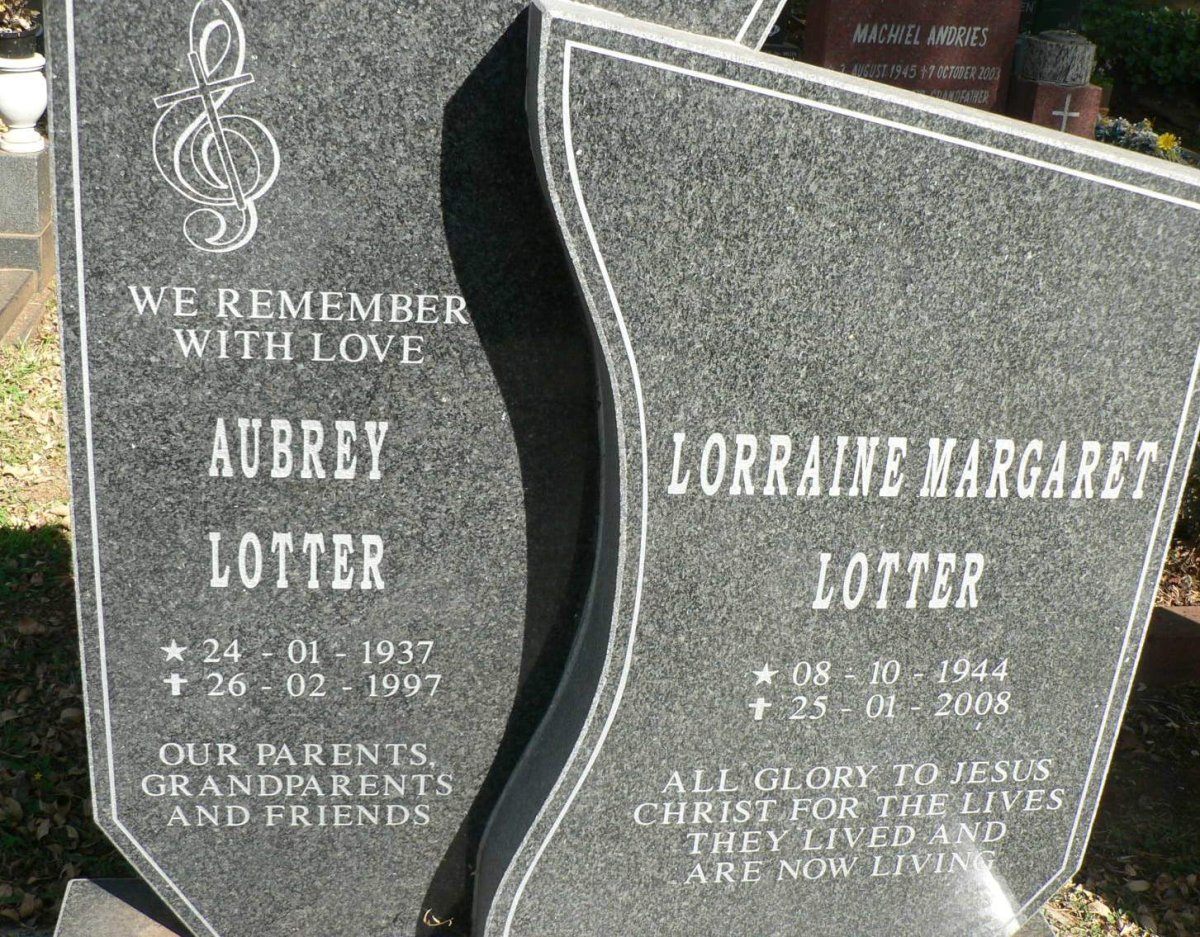 LOTTER Aubrey 1937-1997 &amp; Lorraine Margaret 1944-2008