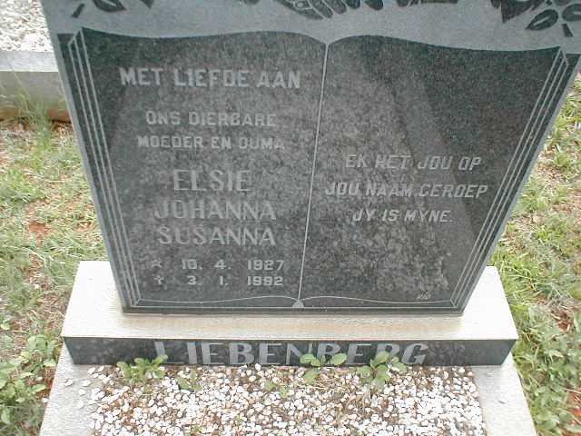 LIEBENBERG Elsie Johanna Susanna 1927-1992