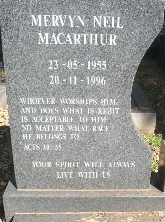 MACARTHUR Mervyn Neil 1955-1996