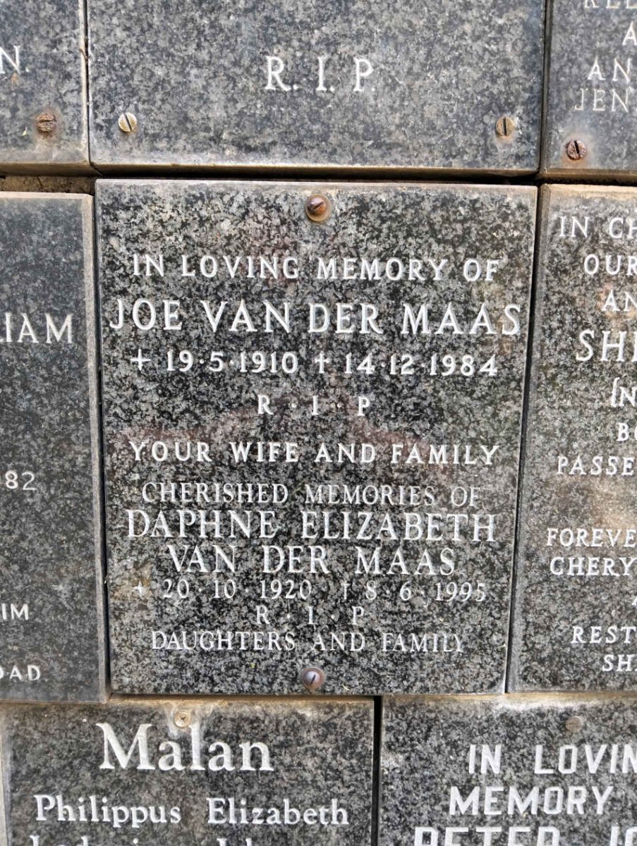 MAAS Joe, van der 1910-1984 & Daphne Elizabeth 1920-1995