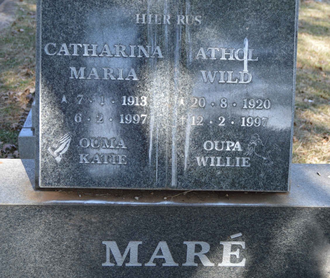 MARE Athol Wild 1920-1997 &amp; Catharina Maria 1913-1997
