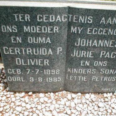 OLIVIER Gertruida P. 1898-1985 :: PAGE Johannes Jurie :: PAGE Sona :: PAGE Lettie :: PAGE Petrus