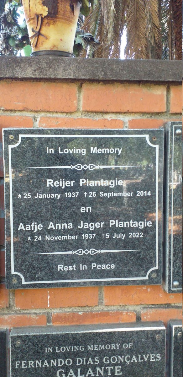 PLANTAGIE Reijer 1937-2014 & Aafje Anna Jager 1937-2022
