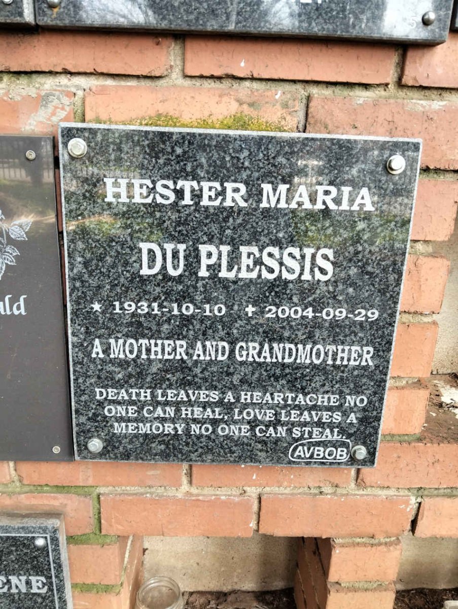 PLESSIS Hester Maria, du 1931-2004