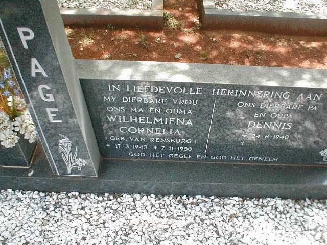 PAGE Dennis 1940- &amp; Wilhelmiena Cornelia VAN RENSBURG 1943-1980