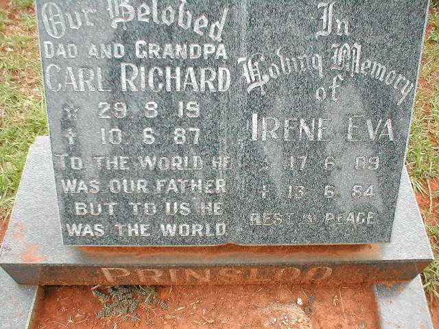 PRINSLOO Carl Richard 1919-1987 &amp; Irene Eva 1909-1984