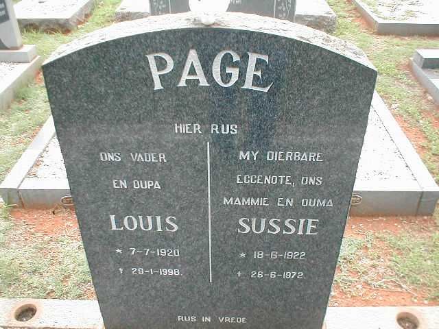 PAGE Louis 1920-1998 &amp; Sussie 1922-1972