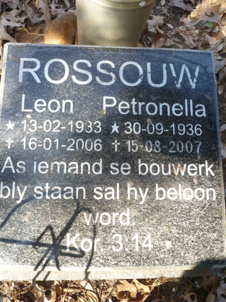 ROSSOUW Leon 1933-2006 &amp; Petronella 1936-2007