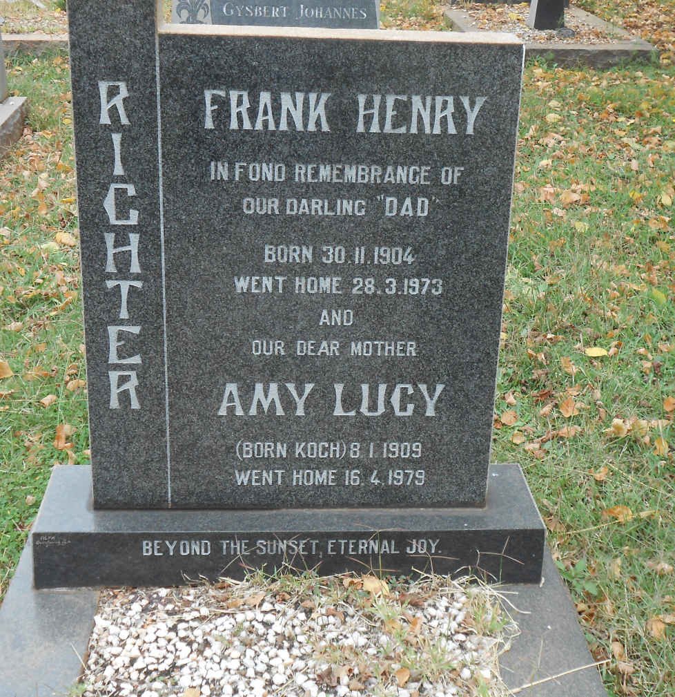 RICHTER Frank Henry 1904-1973 &amp; Amy Lucy KOCH 1909-1979 :: VAN NIEKERK Jan Albert 1932-2000