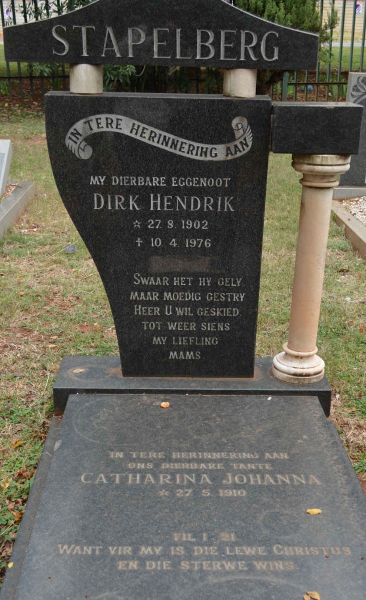 STAPELBERG Dirk Hendrik 1902-1976 &amp; Catharina Johanna 1910-
