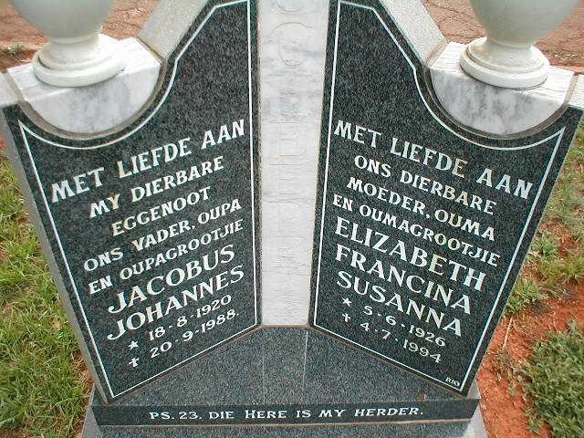 SCHEEPERS Jacobus Johannes 1920-1988 &amp; Elizabeth Francina Susanna 1926-1994
