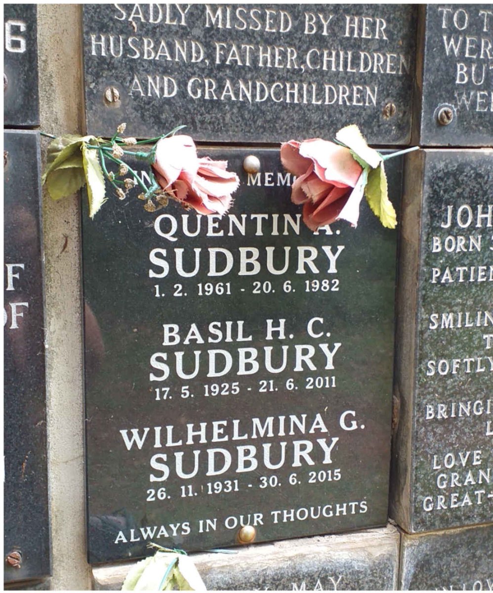 SUDBURY Basil H.C. 1925-2011 & Wilhelmina G. 1931-2015 :: SUDBURY Quentin A. 1961-1982