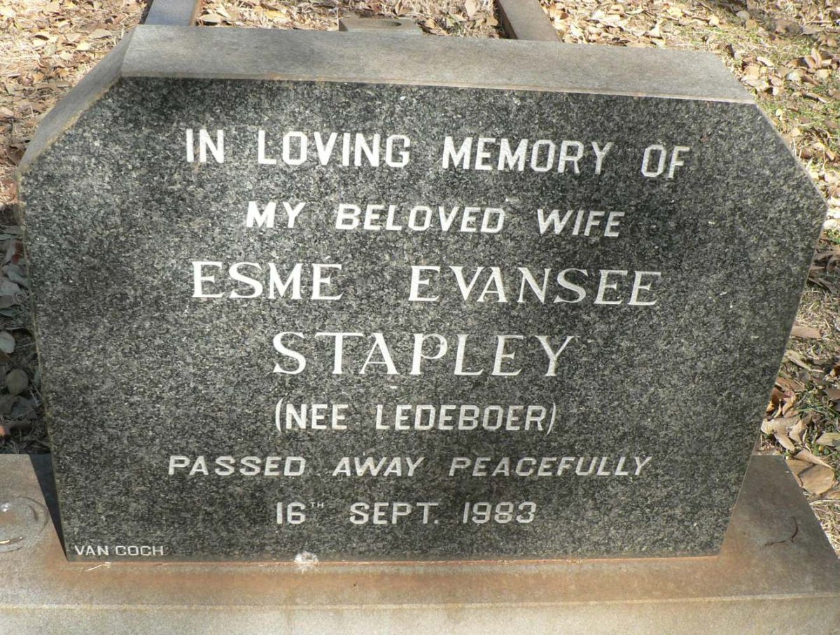 STAPLEY Esmé Evansee nee LEDEBOER -1983