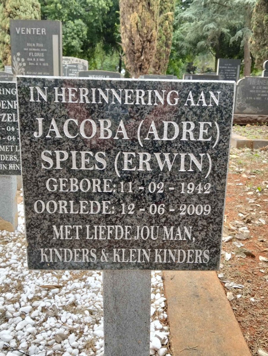SPIES Jacoba nee ERWIN 1942-2009