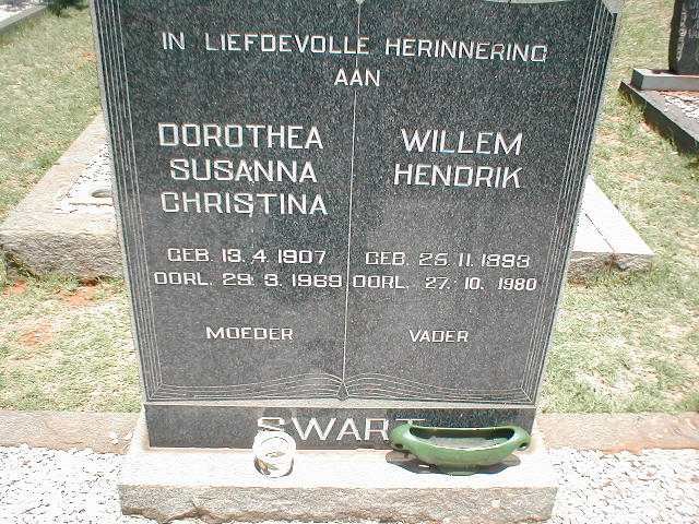 SWART Willem Hendrik 1893-1980 &amp; Dorothea Susanna Christina 1907-1969