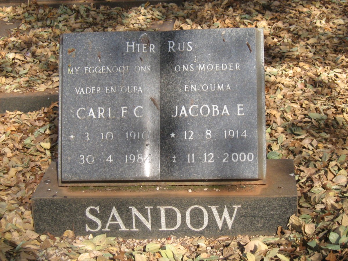 SANDOW Carl F.C. 1910-1984 &amp; Jacoba E. 1914-2000